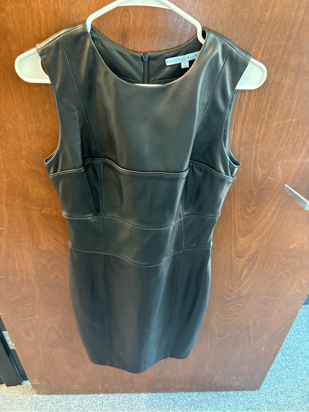 Antonio Melani Black Real Leather Sheath Dress